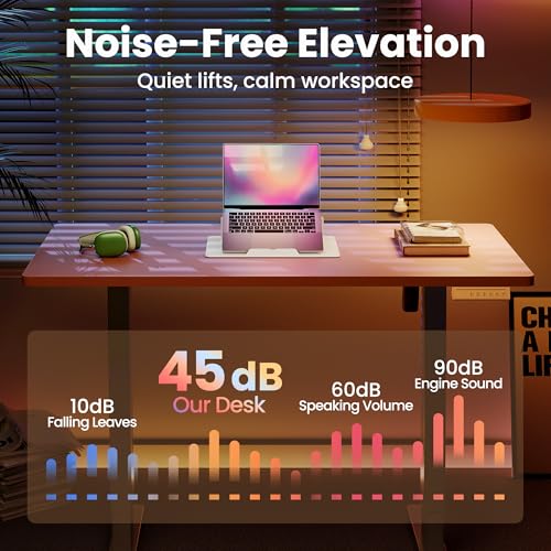 Image of HUANUO 55x28 Inch Electric Standing Desk, Height Adjustable, Pink