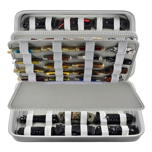 Image of GWCASE 66+ Pocket Knife Storage Case for Folding Knives, Butterfly Knives | 88 Elastic Slots in Four Sizes, Hard EVA Protection for EDC Collectors, Home Display, Camping and Travel, Gray, Case Only
