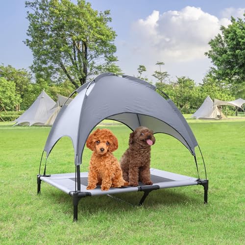 LILIIN Erhöhtes Hundebett Hundebett Haustierbett mit Dach, Hundeliege Outdoor mit Wasserdicht Dach & rutschfeste Fußpolster, für Außen und Innen, 92x76x92cm, L