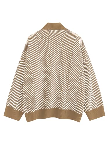 Image of ZAFUL Women's Striped Cardigan Button Up Open Front Knit Oversized Sweater | Button down, Soft chunky knit, Lightweight, Loose fit, Long lantern sleeve, Casual Daily Going Out, Fall Winter Outfits