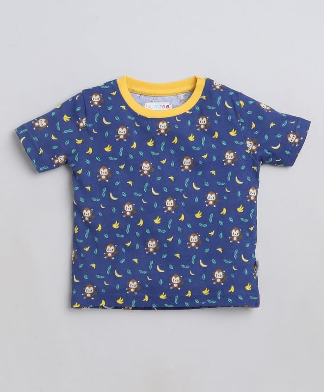 Image of BUMZEE Navy & Yellow Boys Half Sleeves T-Shirt & Short Set