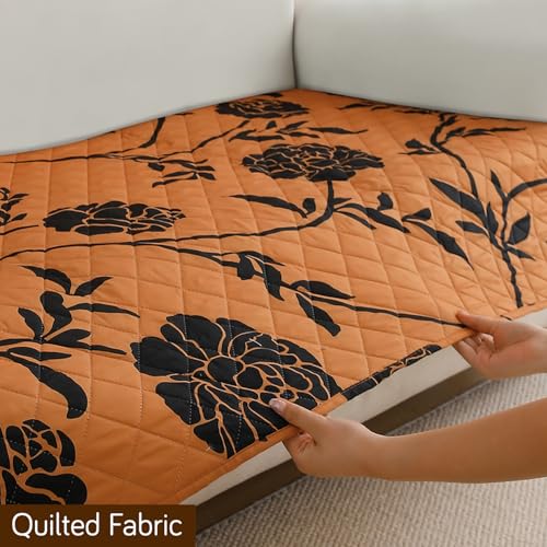Image of HOKIPO 'Elira Series' Water Repellent + Waterproof Quilted Sofa Mats | Make Your Own Sofa Cover Set | Length 160cm - Copper Brown Floral (AR-5247-C8)