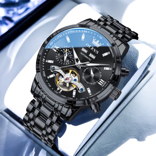Image of OLEVS Automatic Watches for Men Luxury Skeleton Multi-Function Mechanical Watch Self Winding Date Waterproof Luminous Mens Watch