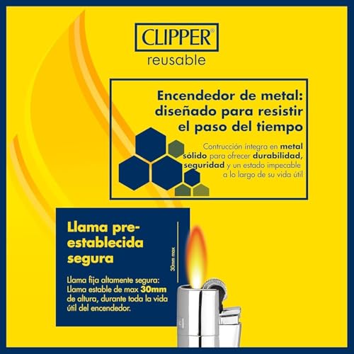 Clipper - Mechero de metal sólido encendido de piedra con acabado cromo cepillado