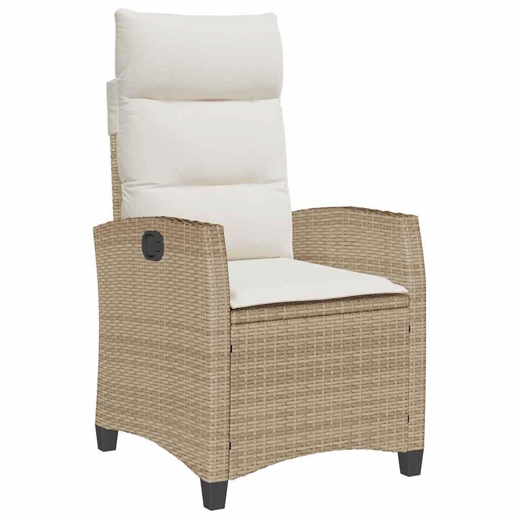 vidaXL Silla de jardín reclinable con Mesa Auxiliar ratán Beige, Silla reclinable para Patio, sillón reclinable para Muebles de Patio, sillón reclinable para jardín
