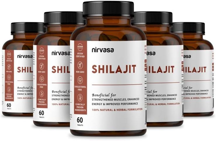 Nirvasa Shilajit Tablets (500mg) with Pure Shilajit Extract | Improves Performance, Provides Muscle Strength & Elevates Energy | Shilajit Original Tablets for Men & Women | 60 Tablets x 5
