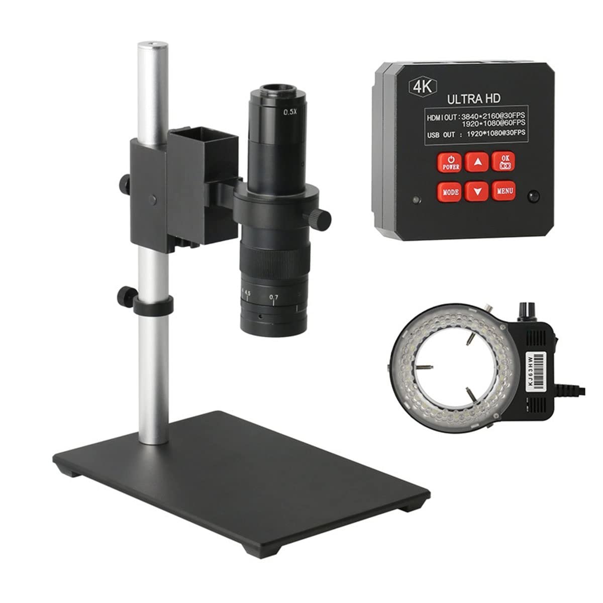 Microscope 38MP 4K Digital Microscope Camera, Continus Zoom 100X 130X 180X 300X 500X C Mount Lens(J)