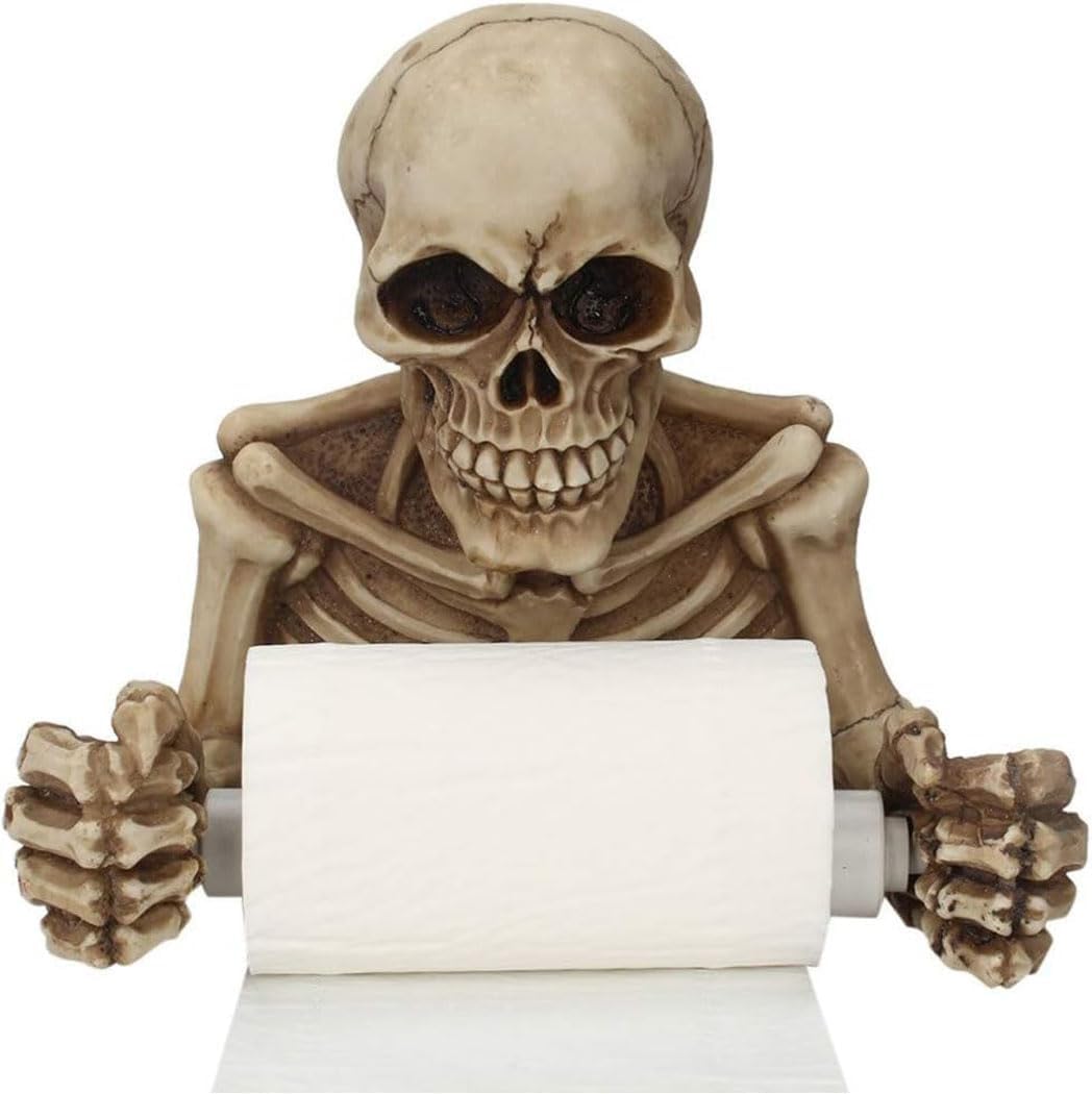 Skull Skeleton Toilet Paper Holder, Bathroom Wall Decoration Figurine Home Office Art Fashion Halloween Props, Wall Mount Toilet Tissue Paper Roll Storage Holder