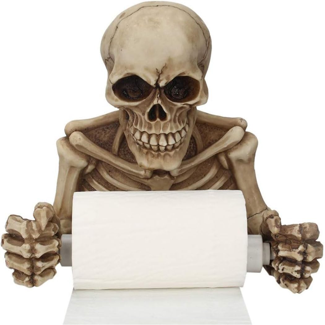 Skull Skeleton Toilet Paper Holder, Bathroom Wall Decoration Figurine Home Office Art Fashion Halloween Props, Wall Mount Toilet Tissue Paper Roll Storage Holder
