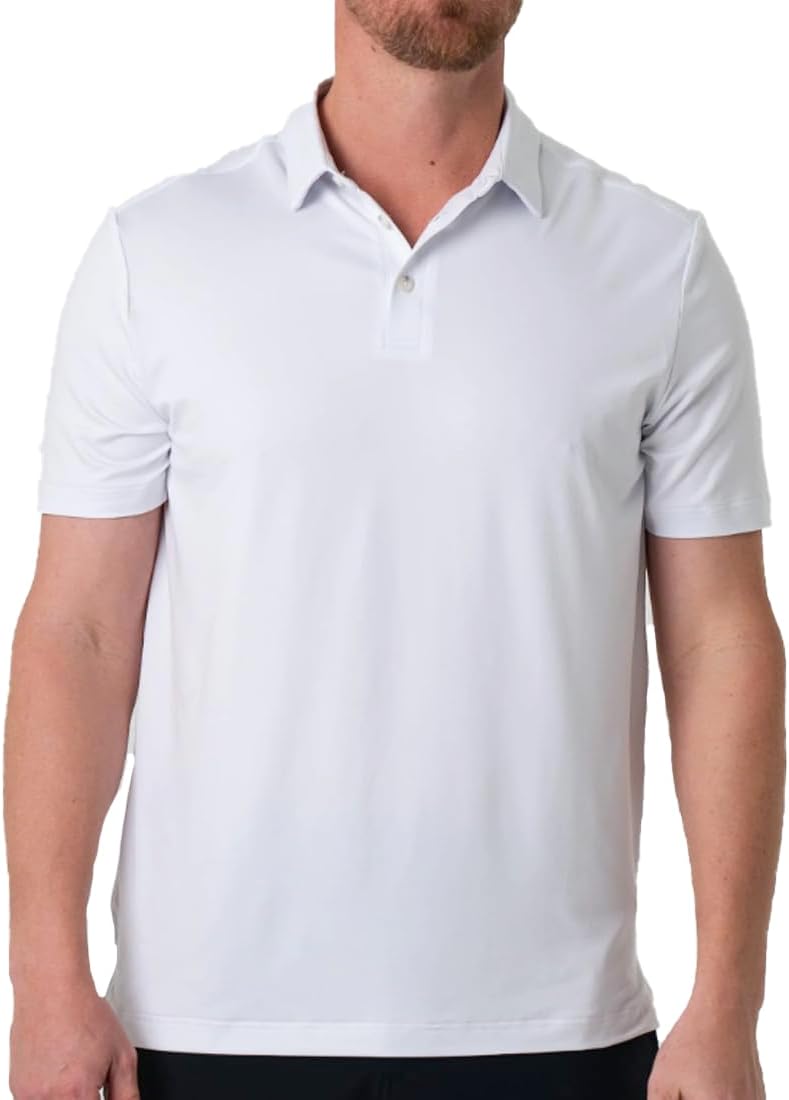 Burlebo Men's Performance Short Sleeve Polo Golf Shirt White