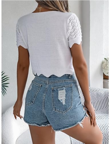 Perbai Womens Summer Crochet Cardigan Jacket Short Sleeve Tie Front Cropped Bolero Shrug for Dress2