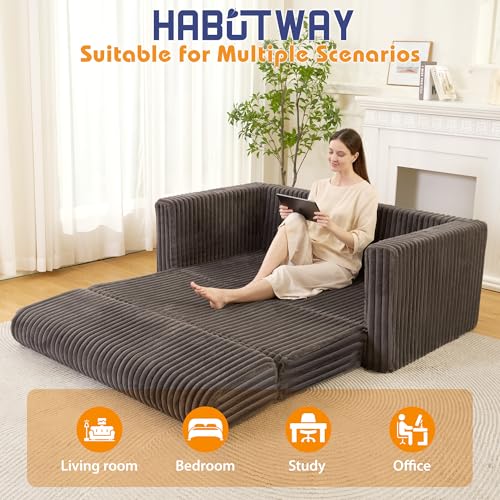 Image of HABUTWAY 49.8 inch Loveseat Boneless Couch, 4-in-1 Convertible Sofa Bed, Plush Fur Folding Futon Sofa Bed Couches Without Pillow for Living Room, High-Density Foam Support, No Assembly Required, Grey