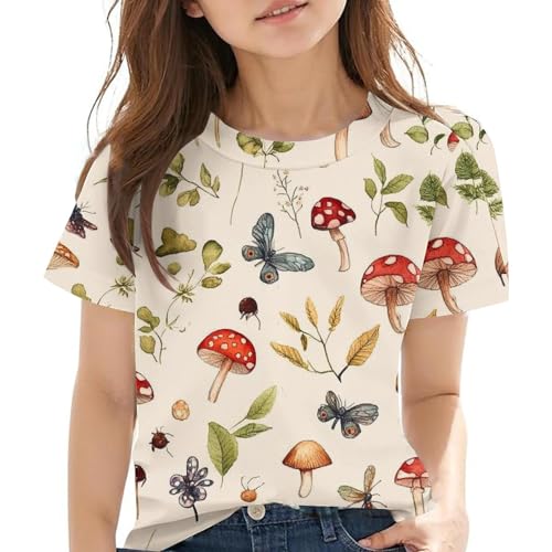 Girls Short Sleeve T-Shirts Cute Sunflower Print Kids Summer Tops Loose Crewneck Casual Basic Tees for Boys 3-14 Years