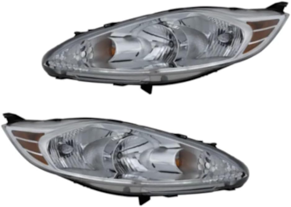 For Ford Fiesta 2011 2012 2013 Headlight Driver And Passenger Side | Pair | Clear Lens | Chrome | Sedan/Hatchback/S/SE/SES/SEL/Titanium | For FO2502295, FO2503295 | BE8Z13008B, BE8Z13008A