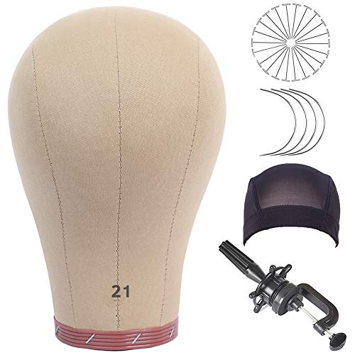 20~24 Inch Wig Head Cork Canvas Mannequin Head with Stand Set Blocks