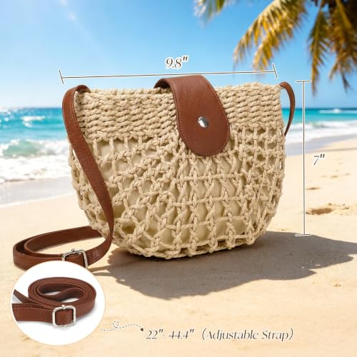 Image of Straw Bag Beach Purse Summer Purses for Women Vacation Handbags Woven Crossbody Bags Straw Shoulder Bag
