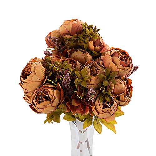 litymitzromq Artificial Flowers Fake Plants, 1 Bouquet 13 Pcs Artificial Peony Silk Flower Wedding Party Home Decoration Faux Fake Flowers Floral Arrangement