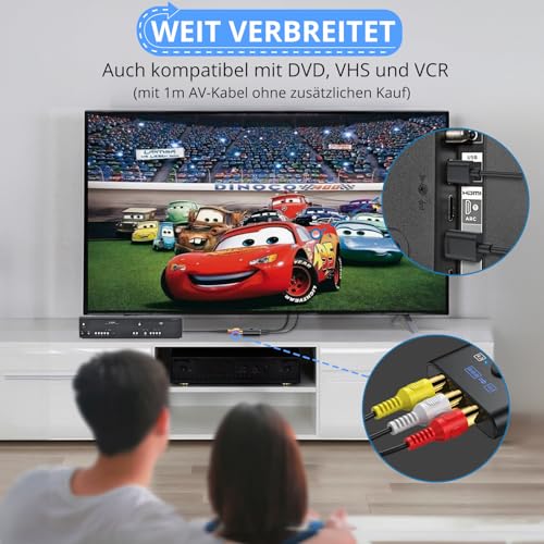 CAMWAY RCA auf HDMI Adapter, 16:9/4:3 Konvertierung 1080P Composite Cinch Video Audio Konverter mit 50CM HDMI Kabel und 1M AV Kabel, AV zu HDMI Adapter Unterstützt PAL/NTSC für Wii/PS1/PS2/N64/DVD/VCR