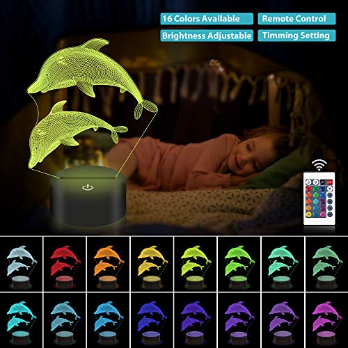 Dauphin lampe 3D océan veilleuse LED enfant avec télécommande lumineuse 16 couleurs