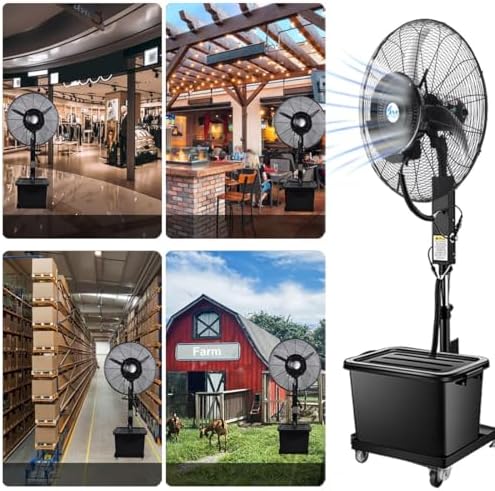 Industrial Outdoor Misting Fan, Powerful 3-Speed Patio Cooling System, 43L Water Bucket, 26in/30in Options, Ideal for Commercial & Residential Use