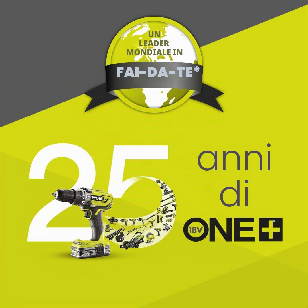 Ryobi Smerigliatrice Angolare a Batteria 18V ONE+ con Batteria 4,0Ah e Caricabatterie, Disco 115 mm, Velocità 7500 giri/min, Impugnatura Laterale, Ideale per Taglio e Smerigliatura, R18AG-140S