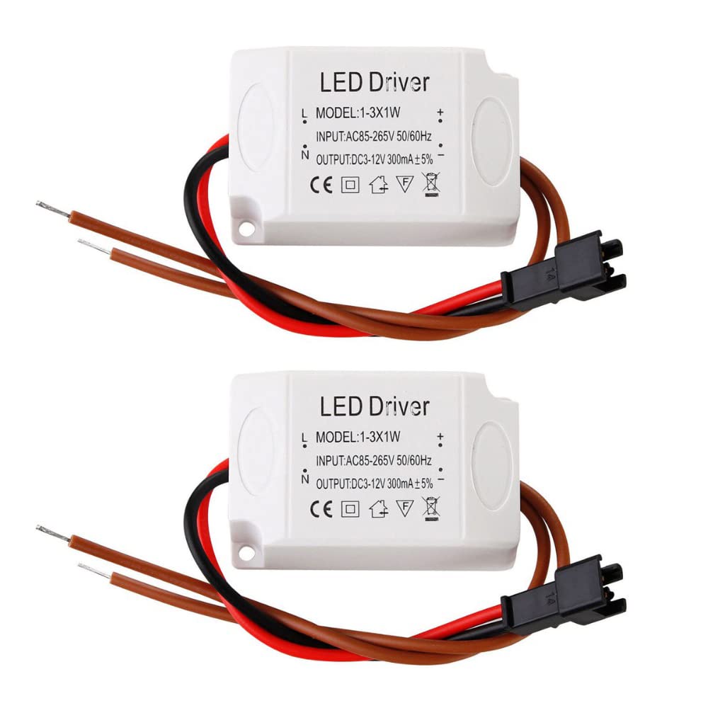 2pcs LED Driver Adapter Transformer 300mA Power Supply Light Transformers for LED Downlight AC 85-265V,3w