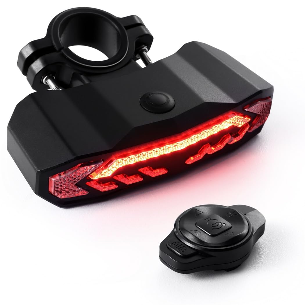 Smart Bike - Kit fanale posteriore per bicicletta con indicatori di direzione e luce del freno automatico, 5 in 1, con telecomando, ricaricabile, impermeabile, antifurto, luce posteriore