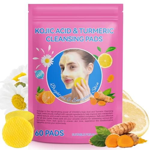 Turmeric Cleansing Pads 60pcs - for Dark Spots - Turmeric Face Pads - Turmeric Pads Infused Foaming Exfoliating Pads- Gentle & Non-Irritating for Face Body - Remove Excess Keratin - Vitamin C