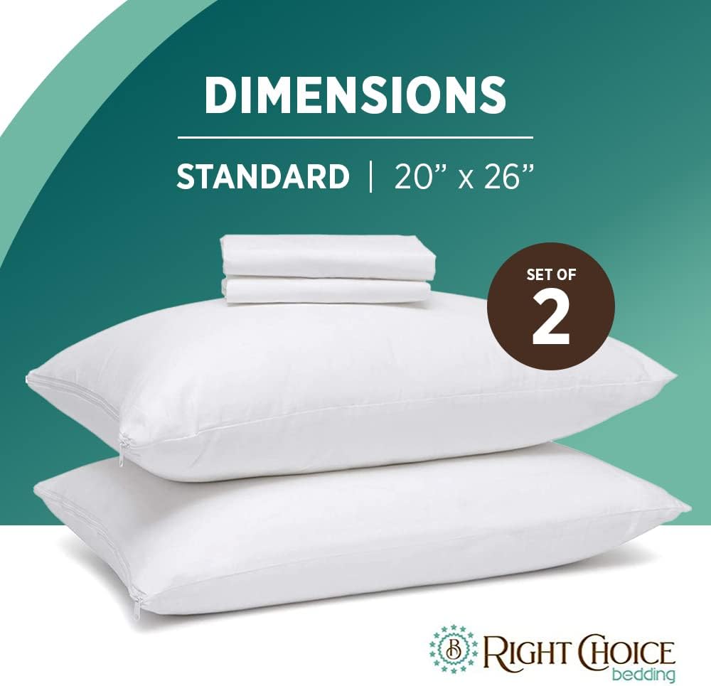 Cotton Pillow Protectors with Zipper - Hypoallergenic Pillow Covers, Zip Up Pillowcase Standard Size 20x26 (Set of 2)