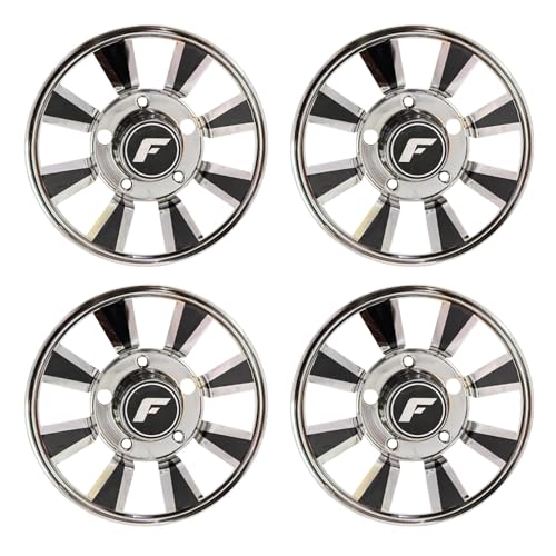 Image of Luxury 15-Inch Hubcaps Compatible for Bolero | Unique Spiral Blade Design | Weather-Resistant Alloy Look Wheel Caps | Steel Wheel Cover | Black /Silver MS Material (Chrome Metal Wheel 15 inch Inch)