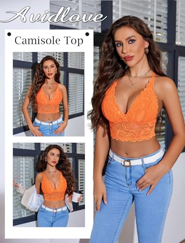 Image of Avidlove Bralettes for Women Lace Wireless Bra V Neck Racerback Crop Top Adjustable Lingerie No Padded