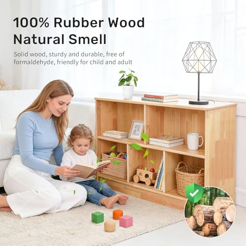 WINGYZ Rubber Wood Montessori Bookshelf, 5-Section Wooden Storage Cabinet, 2 Shelf Bookcase Toy Storage Organizer, 35.4" L Montessori Shelf for Kids Rooms Playroom Nursery Classroom Daycare Furniture - Image 4