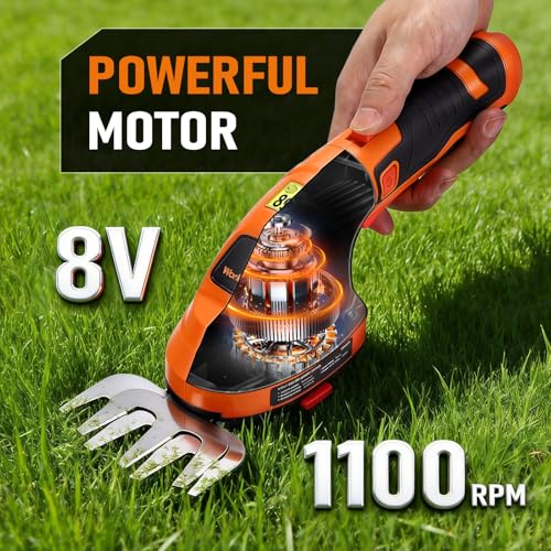 WorkNeon Electric Hedge Trimmer Cordless, 2-in-1 Lightweight Handheld Grass Trimmer Hedge Shears/Cutter, 8V Battery Powered Rechargeable Garden Tool for Yard, Lawn by WorkNeon - Image 4