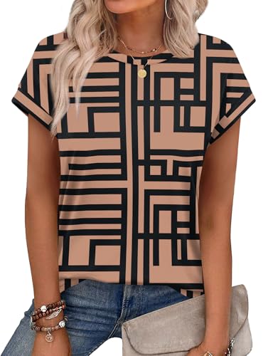 Image of Alaroo Womens Summer Tops Short Sleeve Shirts Crew Neck Cute Trendy Tunic Blouses (S-3XL)