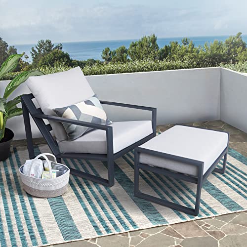LIFE SKY Patio Chair with Ottoman Set: Modern Aluminum Frame Outdoor Armchair - Waterproof Cushions & Compact Design for Small Balcony Spaces & Urban Gardening Enthusiasts