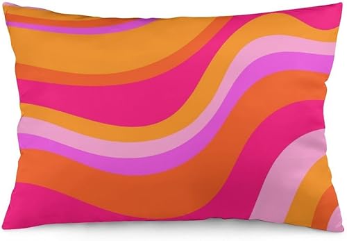 Fundas de almohada retro de los años 70 con diseño abstracto de ondas de remolinos rosas y naranjas, funda de almohada decorativa preppy lumbar de