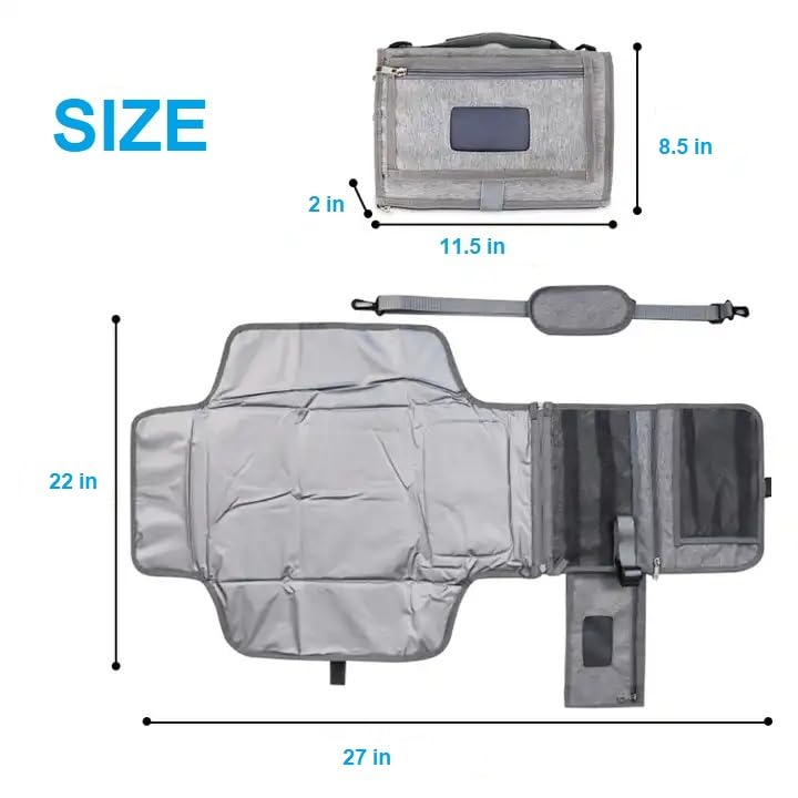 Miniatura 6 de Cambiador de bebé Cambiador de viaje portátil Alfombrilla de cubierta para cochecito de bebé Asiento de coche (gris)