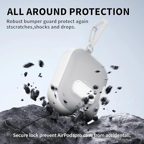 Image of for AirPods Pro 3 Case with Lock,TPU Leather Texture Durability Anti-Lost & Shockproof Protective Cover Accessories with Cleaning Kit in Keychain for Apple iPod Pro 3rd Generation 2025(White /Grey)