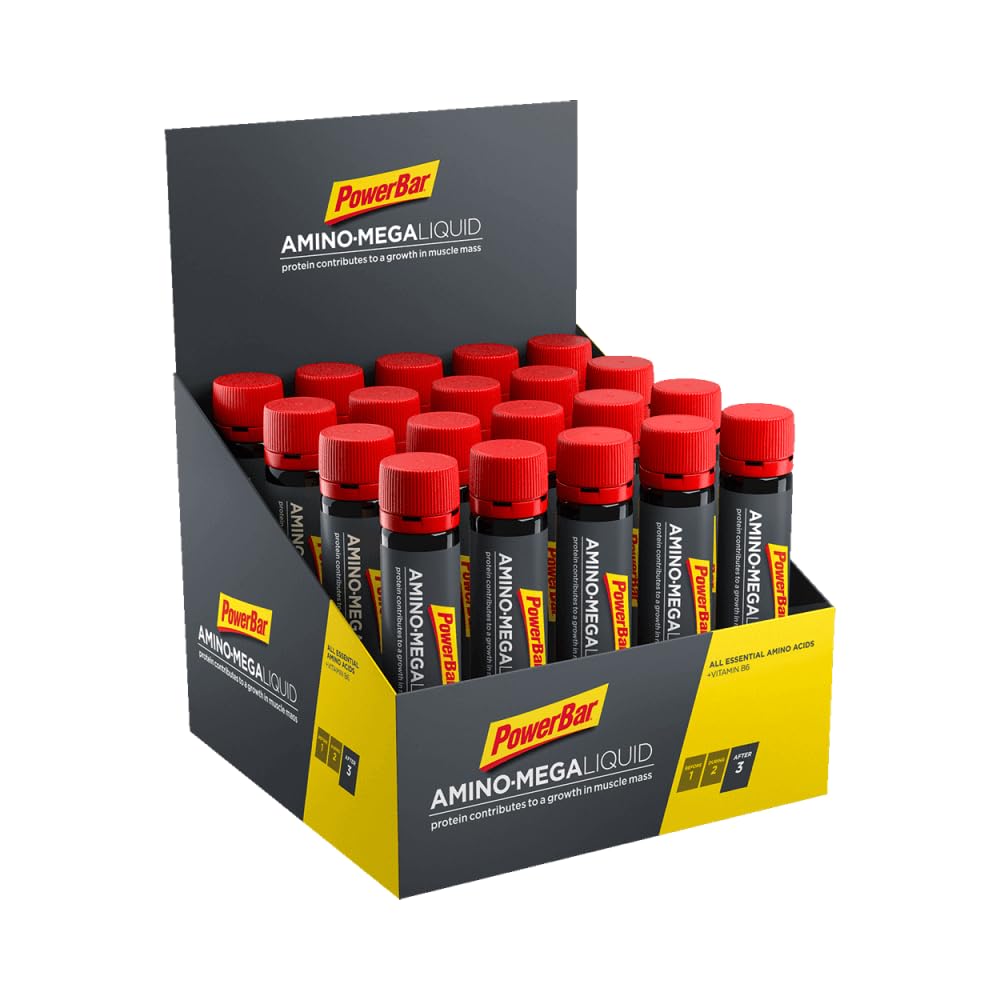 Powerbar Amino Mega Liquid Ampullen 20x25ml - Nahrungsergänzungsmittel mit Molkeneiweißhydrolysat und allen essentiellen Aminosäuren