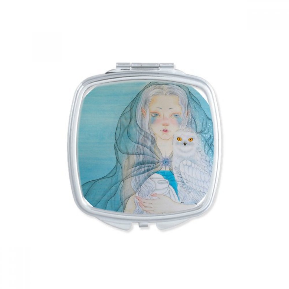Miroir de poche carré bleu style chinois aquarelle pour maquillage nomade