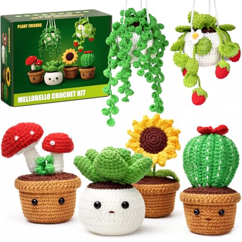 Crochet Kits for Adults - Beginner Crochet Kit for Adults with Video Tutorials - Crochet Plant Kit Flower Succulent Cactus - Easy to Learn Starter Amigurumi Knitting Crafts Hobbies Gifts for Women