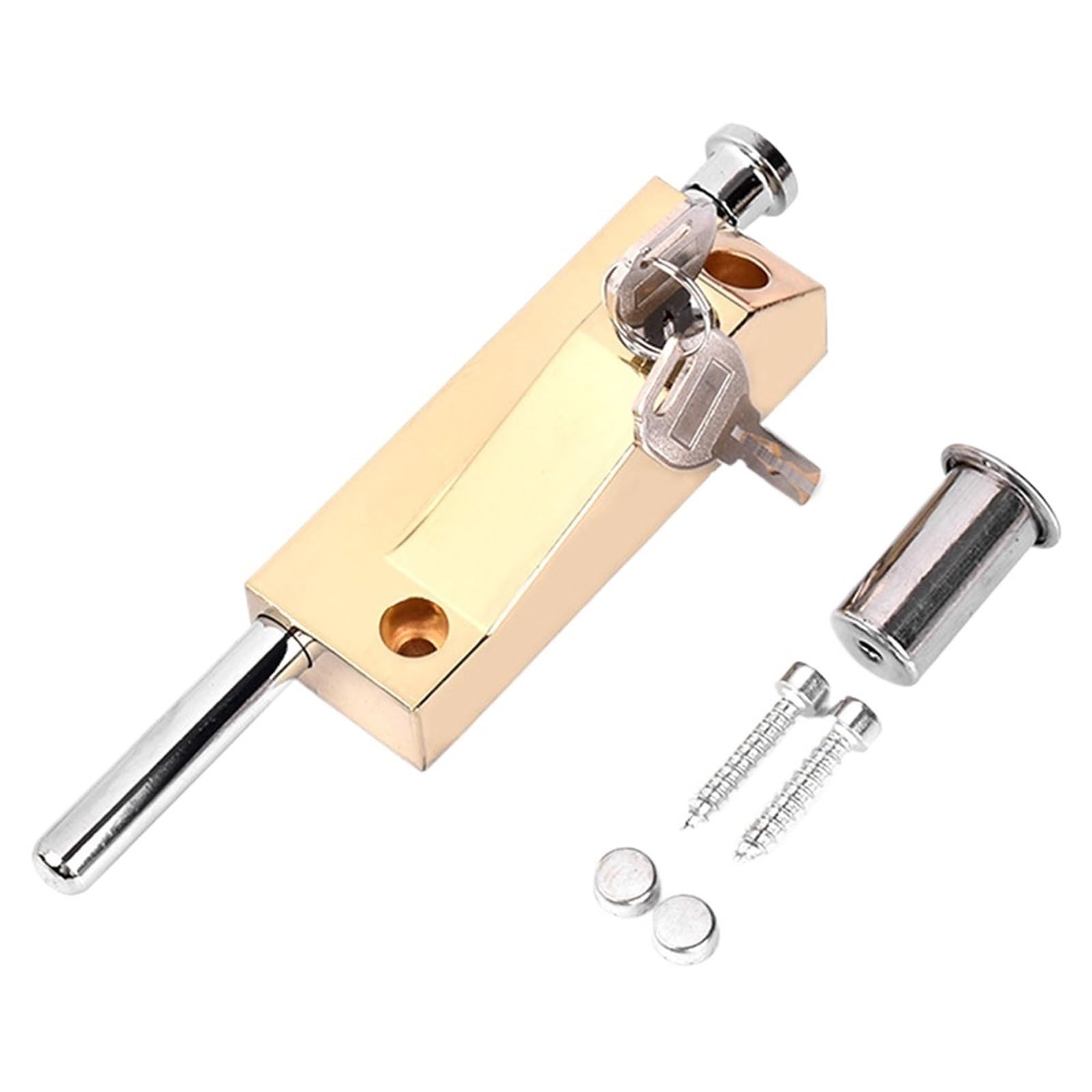 Door Latch Lock Aluminum Alloy Bolt Safety with Screws and 2 Keys Multi-Purpose Household Hardware for Door(Gold)