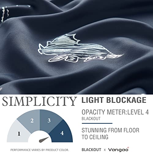 Vangao VGUSBLKDNGM-5263S17 Navy Blue Blackout Curtains Dinosaur Curtains For Boys Kids Nursery Girls Room Silver Dino Foil Print Thermal Insulated Grommet Top Window Drapes 63 Inches Length 2 Panels thumb #4