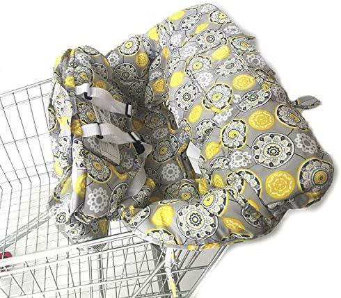 Shopping Cart Cover for Baby- 2-in-1 - Foldable Portable Seat with Bag for Infant to Toddler - Compatible with Grocery Cart Seat and High Chair - Gray Medallion Pattern