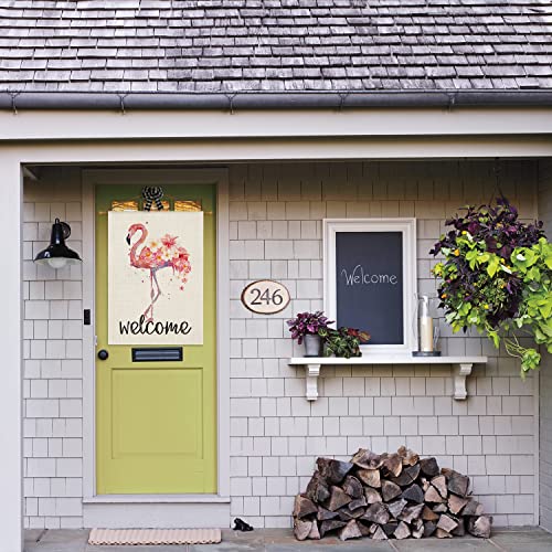 Avoin Colorlife Watercolor Flamingo House Flag Double Sided Outside, Welcome Summer Pink Flowers Flag Yard Outdoor Decoration 28 X 40 Inch #TOP2