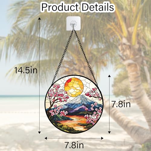 Image of DASTOLL Stained Glass Window Hanging, Sun Blooming Cherry Blossoms Suncatcher Diamond Glass Panel Sun Catchers Decor for Birthday for Women, Men, Wife, Aunt, and Mom 6.3 in