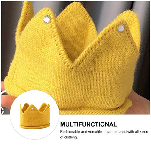Kisangel Baby Boy Girl Crown Knitted Woolen Hat Baby Birthday Tiara Winter Beanie Cap Baby Shower Crown Photo Prop (Yellow)4