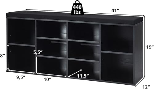 Miniatura 3 de Giantex Banco de almacenamiento de zapatos con cojín, banco de zapatos de entrada, estantes ajustables, banco organizador de 10 cubos para entrada,