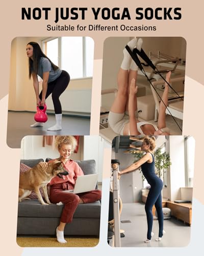 JudeEleven 5 Pairs Pilates Socks for Women, Non Slip Grip Yoga Crew Socks for Athletic Barre Hospital Barefoot, Multicolor 3 JudeEleven 5 Pairs Pilates Socks for Women, Non Slip Grip Yoga Crew Socks for Athletic Barre Hospital Barefoot, Multicolor 3 - Image 5