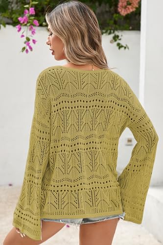 Image of Cakulo Womens Summer Crochet Tops Boho Off Shoulder Sweaters Lightweight V Neck Loose Vacation Resort Wear 2026